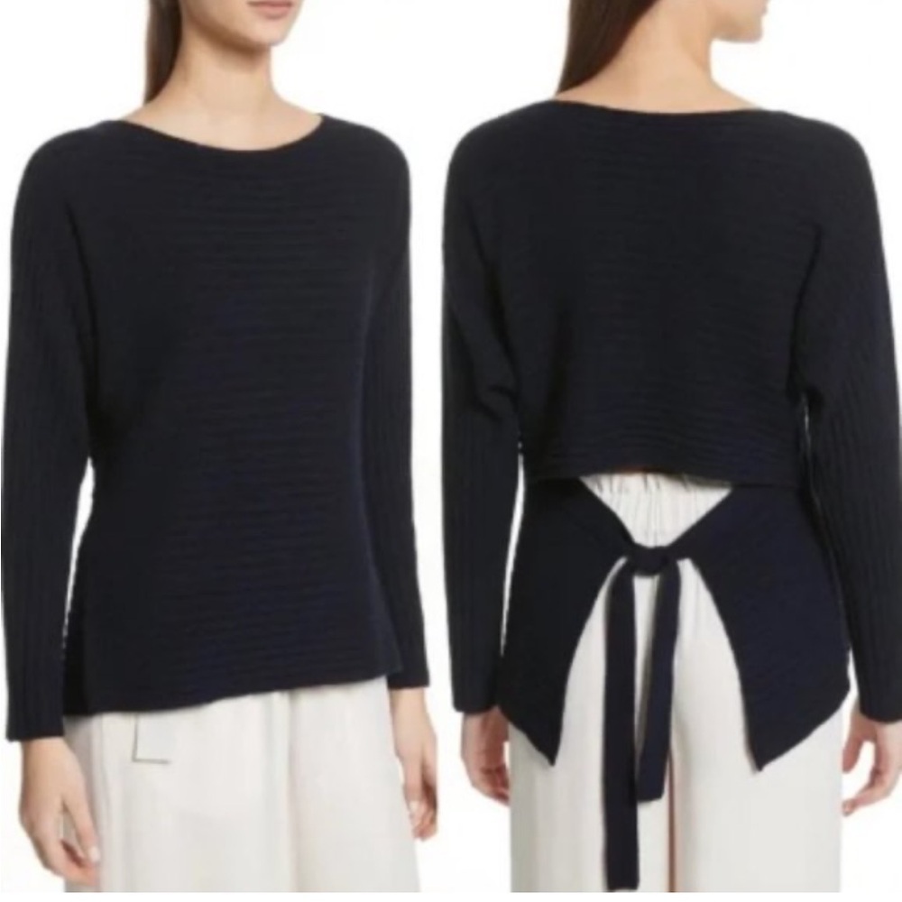 Vince Black Crew Neck Sweater with Relaxed Fit cutout back Lagenlook